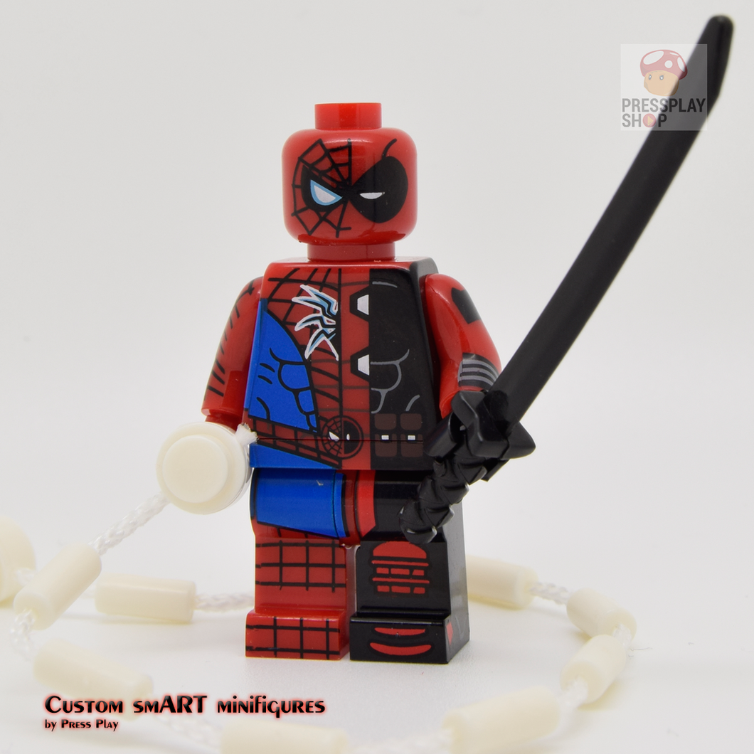 Custom Minifigure - based on the character of Deadpool and Spider Man (fused)